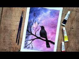 Easy Watercolor Painting Sunset Bird
