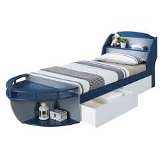 How to make twin bed with storage drawers and bookcase headboard. Neptune Ii Navy Gray Wood Twin Bed With Storage Headboard By Acme