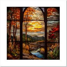 Stained Glass Window Of Autumn Scenery