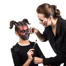 a makeup artist makes up a demon to a