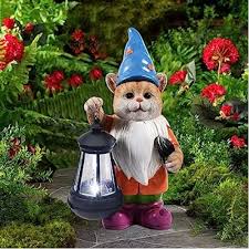 Solar Garden Statue Of Cat Gnome