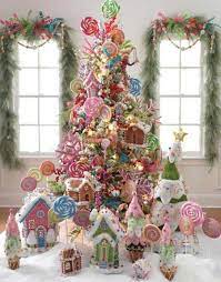 Put a christmas tree at a corner of the room wrapped in red and white ribbon and lights of red and white colors attached to it that makes it look like a big candy. Candy Themed Christmas Tree Ideas Dot Com Women Candy Christmas Tree Christmas Tree Themes Christmas Decorations