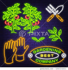 Neon Garden Tools And Accessories Icon