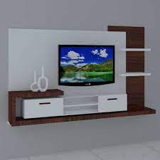 White And Brown Wall Mount Tv Unit At