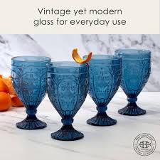 12 Oz Blue Indigo Goblet Glass Set