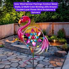 Handmade Solar Wind Spinner Flamingo