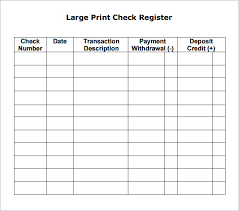Printable Check Register Template Word