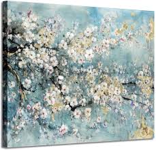 Create a diy wood canvas frame to create a modern wood frame for your canvas art piece, cut lattice trim pieces to fit around the outside of your canvas. Amazon Com Abstract Wall Art Flower Picture Dogwood Bloom Painting Artwork Print On Canvas For Bedroom 24 W X 18 H Multi Sized Paintings
