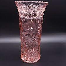Antique Pressed Cut Pink Glass Vase