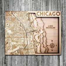 Chicago Il Wood Map 3d Topographic Wood Chart