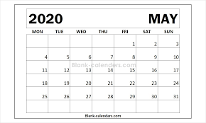 Free May 2020 Calendar Monday Start Monthly Calendar 2020