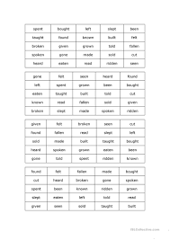 Past Participle Bingo English Esl Worksheets