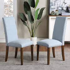 Lookiing for chairs that will complete the design of you dining room? Harper Bright Designs Light Blue Upholstered Dining Chairs Set Of 2 Wf189457caa The Home Depot