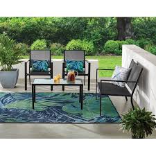 Wicker furniture in garden ridge on yp.com. Mainstays Kingston Ridge 4 Piece Outdoor Patio Furniture With Grey Sling Conversation Set Black Metal As Low As 89 0 Upc 842257102331 Dexter Clearance