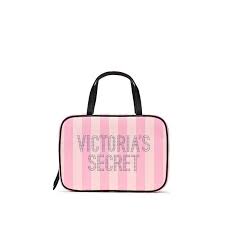pink stripes travel cosmetic bag