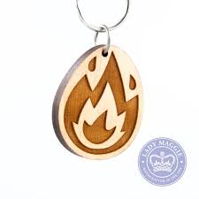 Fire Emoji Keychain Wooden Flame Emoji