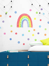 watercolor rainbow and polka dots wall