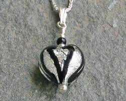 Murano Glass Heart Pendant Black And