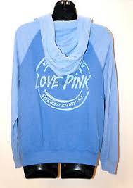 Details About Victorias Secret Love Pink Hoodie Sweater Blue Long Sleeve Shirt Jacket 1986