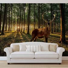 Deer Forest Trees Nature Wall Paper