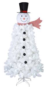 Snowman tree includes snowman head with red hat, red and white scarf, green mittens, and a row of 5 black ornament ?buttons? Holiday Time Pre Lit 6 5 Ft Snowman Christmas Tree Walmart Com Walmart Com