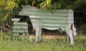 Corrugated Iron Cow And Calf Metal