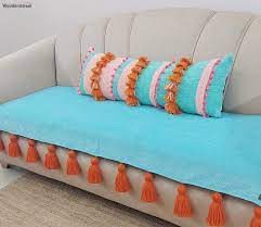 ice blue with orange tels sofa