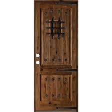 Krosswood Doors 42 In X 96 In Mediterranean Knotty Alder Arch Top Provincial Stain Right Hand Inswing Wood Single Prehung Front Door