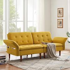 Yellow Linen Multifunctional Sofa Bed