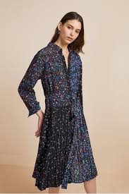 Aubine Pleated Floral Midi Shirt Dress