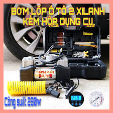 Bơm lốp ô tô 2 xi lanh công suất lớn 280W bơm nhanh đồng hồ cơ kèm hộp đựng  dụng cụ, Máy Bơm Lốp Xe Hơi 12v