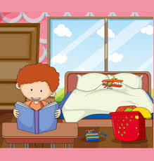 A child studying inside her room. Bedroom Clipart Vector Images Over 700