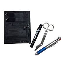 Emi Nurse Black Pocket Organizer 4 Piece Kit Pocket Organizer Lister Bandage Scissor Led Pupil Gauge Penlight And Chart Pen