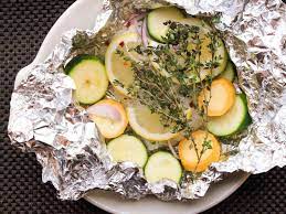 baked cod and summer squash in foil