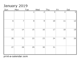 2019 Printable Monthly Calendar