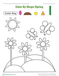 Explore quality spring pictures, illustrations from top photographers. Color By Shape Spring Worksheet Education Com