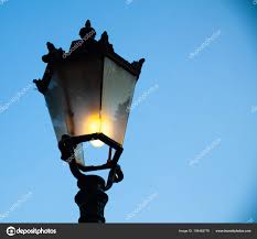 Antique Cast Iron Lamp Post Light Post Blue Sky Background