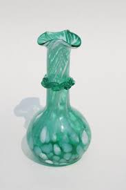 Vintage Teal Green Spatter Glass Vase