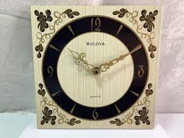 Vintage Bulova Wooden Square Wall Clock