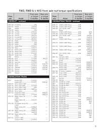 Fwd Rwd 4 W D Front Axle Nut Torque Specifications Pages