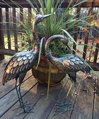 Copper Patina Crane Pair Metal Garden