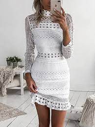 High neck white dress lace. White High Neck Cut Out Detail Long Sleeve Lace Mini Dress Choies