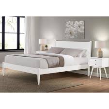 An elegant traditional full size bed crated of black finished wooden materials. Camaflexi Mid Century White Full Size Panel Headboard Platform Bed Md2203 The Home Depot