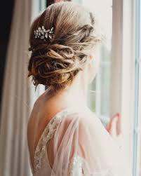 Middle parted medium length hair. Pretty Wedding Hairstyles For Brides With Long Hair Martha Stewart