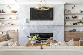 Black Linear Fireplace On A Marble Wall