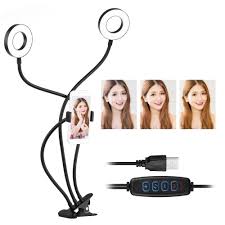 Andoer Clip On Mini Usb Ring Light Fill In Lamp Dual Lights 3 Lighting Modes Dimmable Flexible Arms Design With Phone Holder For Live Streaming Video Online Singing Chatting Selfies Andoer Com