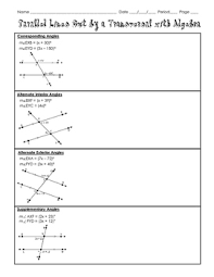 Lines are parallel if they are always the same distance apart (called equidistant), and will never meet. Angles Parallel Lines And Transversal Worksheets Teaching Resources Tpt