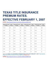 Texas Title Insurance Premium Rates As Of 7 25 11 1