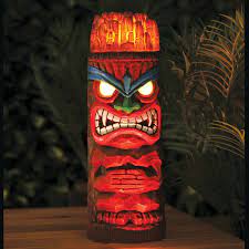 Solar Powered Tiki Fire Head Statue