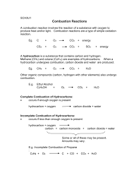Sch3u Combustion Reactions Handout And